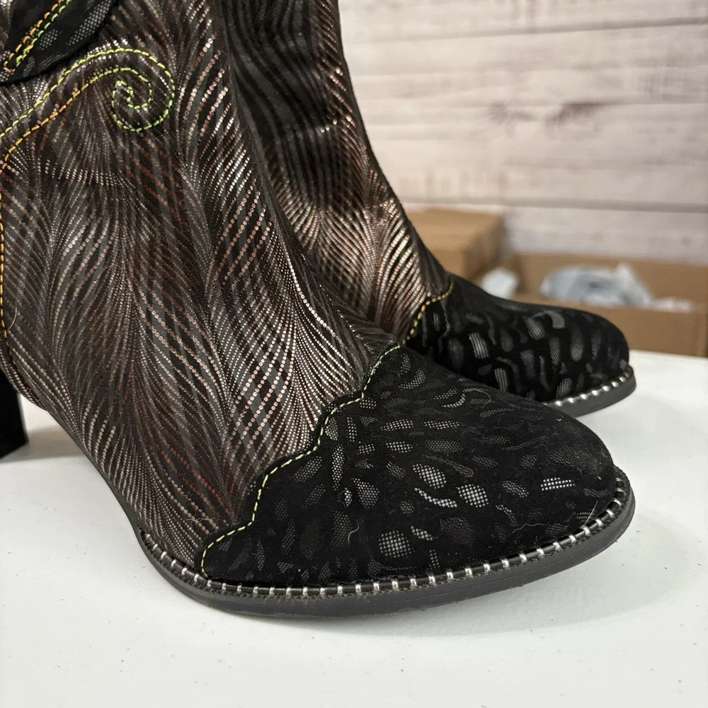 Spring Step L' Artiste Ignited Booties 39/9 Black Lace Floral Side Zip Victorian